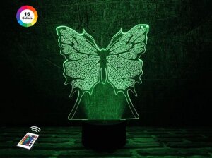 3D нічник "Метелик" (ЗБІЛЬШЕНИЙ ЗОБРАЖЕННЯ) + пульт ДК + мережевий адаптер + батарейки (3ААА) 3DTOYSLAMP