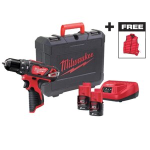Дриль-шуруповерт акумуляторна ударна MILWAUKEE M12 BPDMC-202C (30 Нм) + ЖИЛЕТКА
