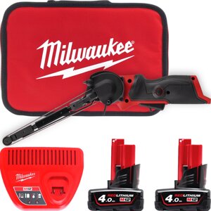 Шліфмашина стрічкова акумуляторна безщіткова MILWAUKEE M12 FBFL13-402B (13мм) (ЗУ+2Х4Ач+сумка)