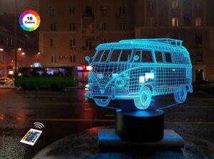 3D ночник "Автомобиль 8" (УВЕЛИЧЕННОЕ ИЗОБРАЖЕНИЕ) + пульт ДУ + сетевой адаптер + батарейки (3ААА)  3DTOYSLAMP
