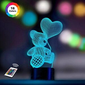 3D ночник "Мишка с шариком" (УВЕЛИЧЕННОЕ ИЗОБРАЖЕНИЕ) +пульт ДУ +сетевой адаптер+батарейки (3ААА)  3DTOYSLAMP