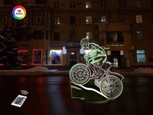 3D нічник "Велосипед 3" (ЗБІЛЬШЕНИЙ ЗОБРАЖЕННЯ) + пульт ДК + мережевий адаптер батарейки (3ААА) 3DTOYSLAMP