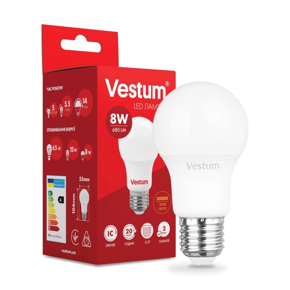 Світлодіодна лампа Vestum LED A55 8W 3000K 220V E27 від компанії Polmart - фото 1