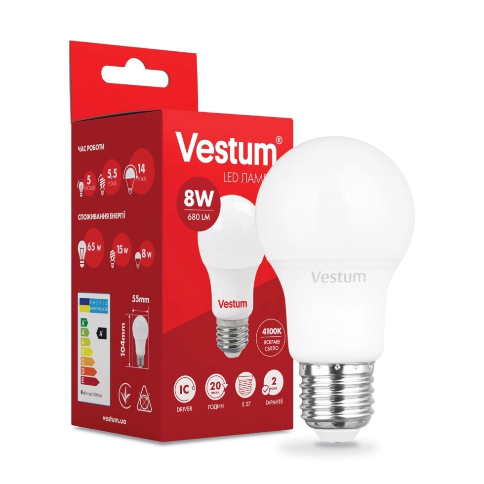 Світлодіодна лампа Vestum LED A55 8W 4100K 220V E27 від компанії Polmart - фото 1