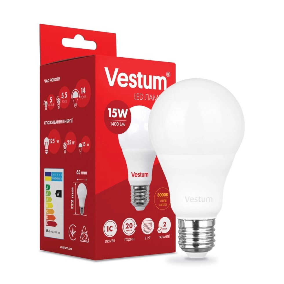 Світлодіодна лампа Vestum LED A65 15W 3000K 220V E27 від компанії Polmart - фото 1