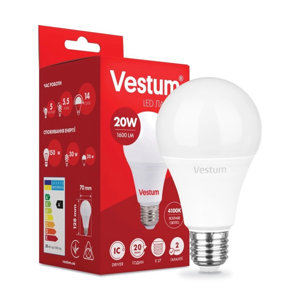 Світлодіодна лампа Vestum LED A70 20W 3000K 220V E27 від компанії Polmart - фото 1