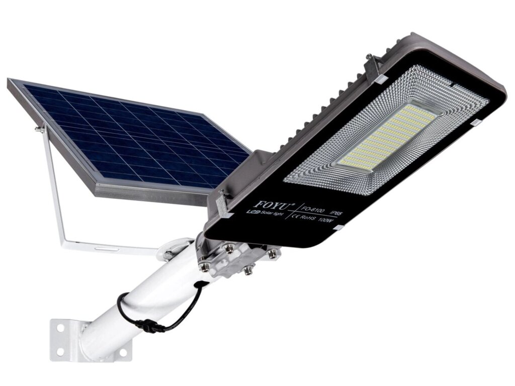 Вуличний світлодіодний LED ліхтар FOYU на сонячній батареї 100 Вт метал (FO-6100) від компанії Polmart - фото 1