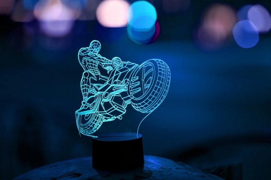 Змінна пластина для 3D світильників "Людина-павук на мотоциклі" 3DTOYSLAMP від компанії Polmart - фото 1