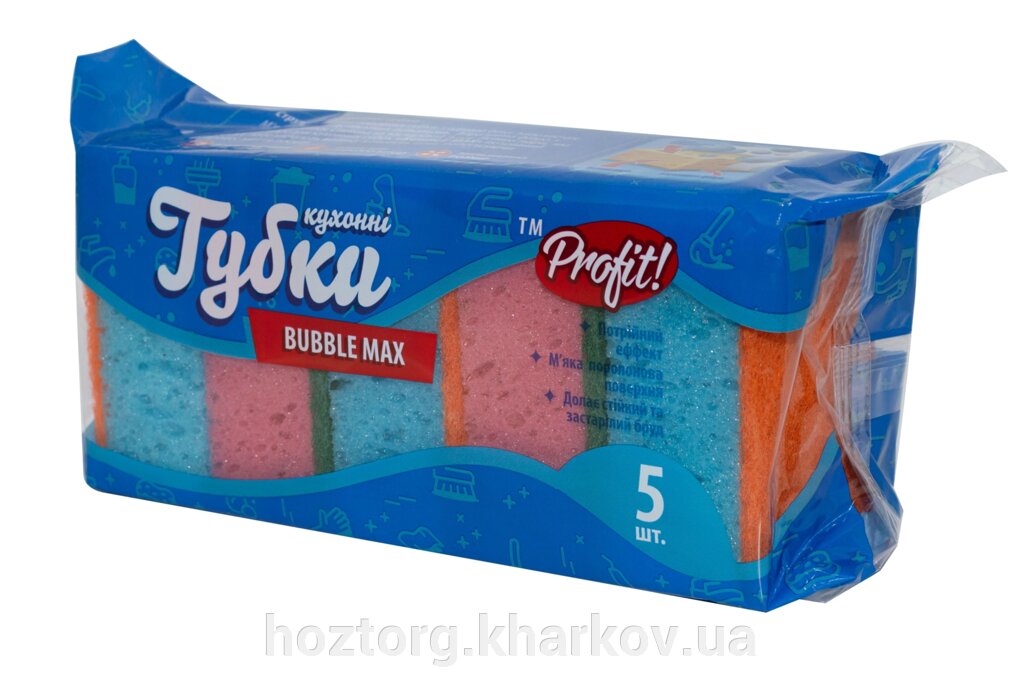 Губка кухонна BUBBLE MAX 5шт/уп (PROFIT) (100х70х40 мм) від компанії Інтернет-магазин Хозторг Харків. Господарські товари оптом - фото 1