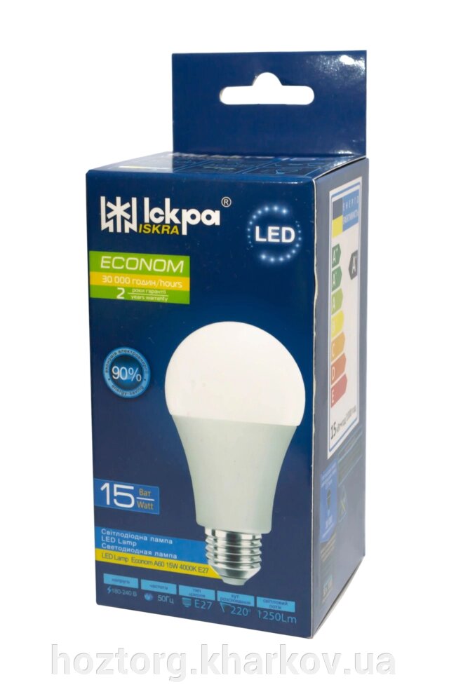 Лампа светодиодная Iskra LED A60 15W E27 "ECONOM" 4000K от компании Интернет-магазин Хозторг Харьков. Хозяйственные товары оптом - фото 1
