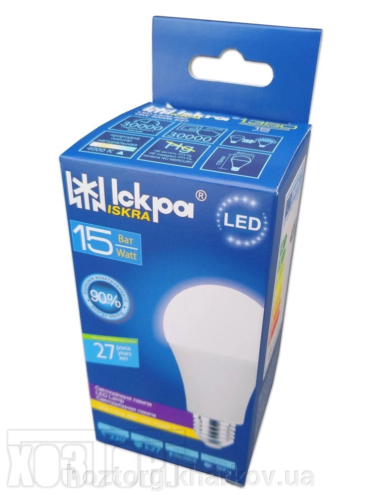 Лампа світлодіодна Iskra LED A60 E27 15W 4000K від компанії Інтернет-магазин Хозторг Харків. Господарські товари оптом - фото 1