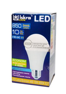 Лампа світлодіодна Iskra LED ECONOM 10 W (аналог 60 Вт) цоколь E27 колба A55 4000K (біле світло)