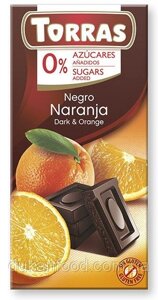 Torras Чорний шоколад з апельсином без цукру