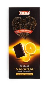 Torras Чорний шоколад з апельсином, без цукру
