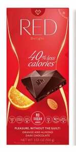 Темний шоколад без цукру з апельсином та мигдалем ТМ Red Delight, 100 г