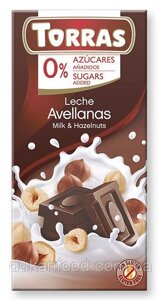 Torras Молочний шоколад з ФУНДУКОМ без цукру