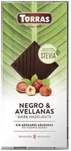 Torras Чорний шоколад з ФУНДУКОМ і стевією, без цукру