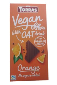 Веганський шоколад з екстрактом вівса та апельсином без цукру ТМ Torras, 100 гр