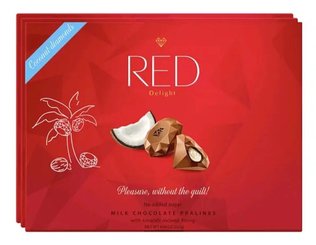 Шоколадні цукерки без цукру праліне з кокосовою начинкою ТМ Red Delight, 132 г від компанії Діетмаркет "Душечка" - фото 1