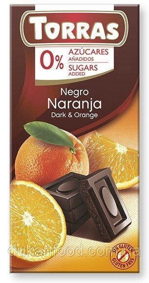 Torras Чорний шоколад з апельсином без цукру від компанії Діетмаркет "Душечка" - фото 1
