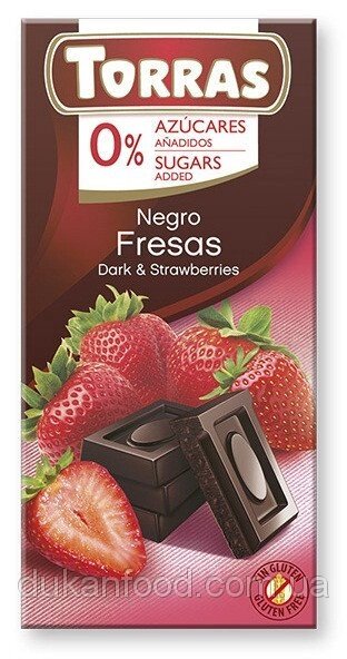 Torras Чорний шоколад з полуницею без цукру від компанії Діетмаркет "Душечка" - фото 1