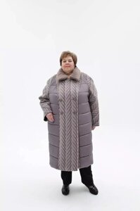 Батальне двобортне жіноче пальто зимове комбіноване з 54 по 76 розмір