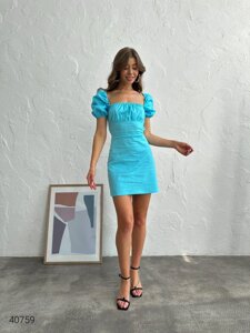 Льняна коротка сукня з відкритою спиною на завʼязках з 42 по 46 розмір