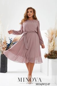 Повітряна сукня з легкого шифону з талією та довгими рукавами на резинці з 48 по 56 розмір
