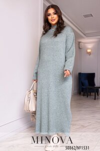 Довга жіноча сукня з довгими рукавами з ангорової тканини і розрізом на подолі з 50 по 64 розмір