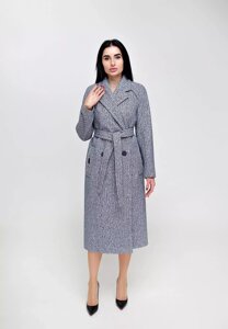 Жіноче пальто демісезонне з вовни з відкладеним коміром і поясом з 44 по 54 розмір