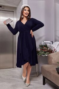 Жіноча сукня міді на запах з люрексом, з довгими рукавами і поясом з 50 по 56 розмір