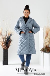Жіноче стьобане пальто з плащової тканини-лаке з коміром силікон 150 з 40 по 46 розмір