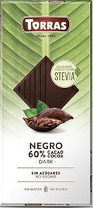Torras Черный шоколад со стевией, без сахара