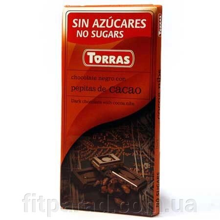 Torras чорний шоколад з шматочками какао бобов без цукру - відгуки