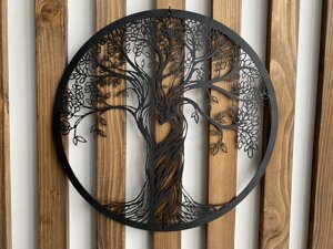 Настінний декор панно картина лофт із металу Дерево життя з листям