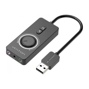 Адаптер Vention USB 2.0 External Stereo Sound Adapter with Volume Control 0.15M Black ABS Type (CDRBB)