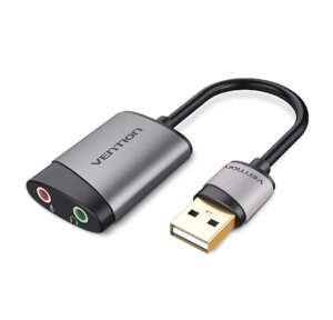 Адаптер Vention USB External Sound Card 0.15M Gray Metal Type (CDKHB)