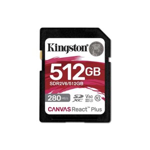 SDXC (UHS-II U3) kingston canvas react plus 512gb class 10 V60 (R280MB/s, W150MB/s)