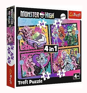 Пазли 4 в 1 (35,48,54,70) елементів Trefl Напружений день/Monster High (34655)