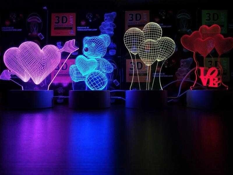 3D світильник-нічник, 3д лампа серце, ведмедик, глобус 3d lamp від компанії ARTMOS - Інтернет магазин - фото 1