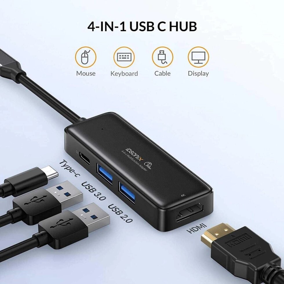 4in1 багатопортовий адаптер iDsonix USB-C з 4K HDMI від компанії ARTMOS - Інтернет магазин - фото 1