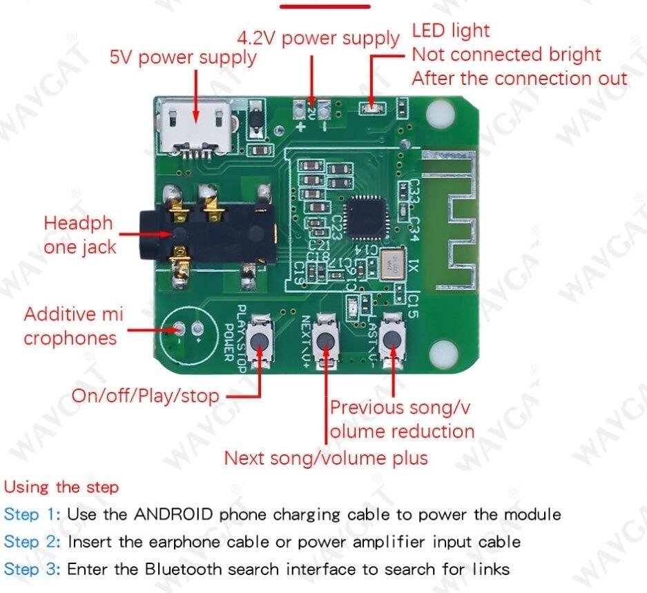 Аудіо модуль приймач JDY-64 Bluetooth 4.2, DC 3.3-5В, AUX від компанії ARTMOS - Інтернет магазин - фото 1