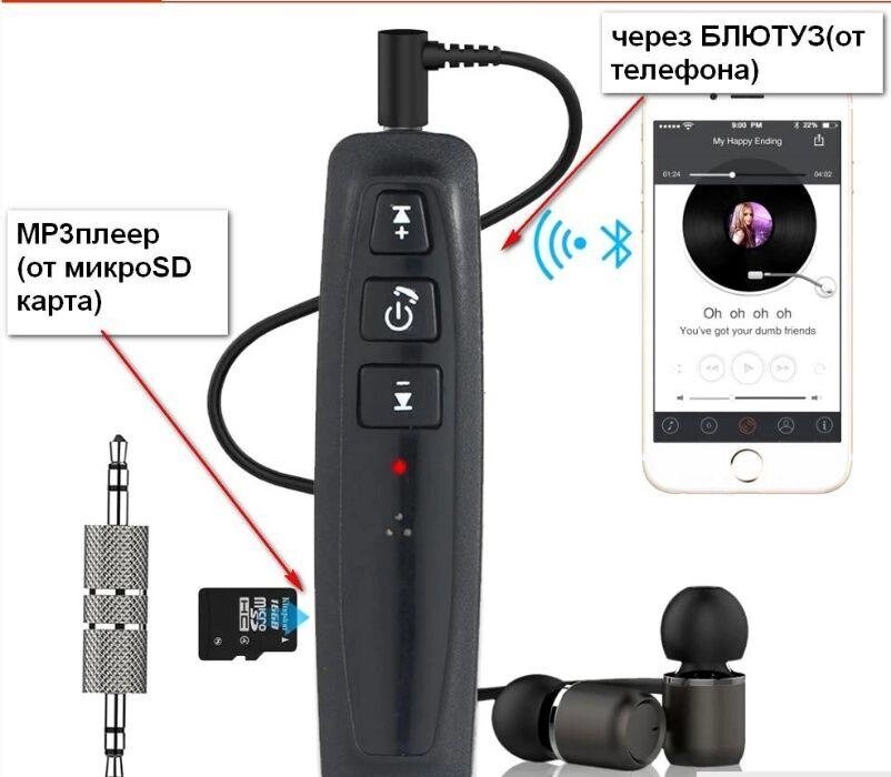 Bluetooth AUX приймач + MP3 ПЛЕЕР SD гарнітура бездротові навушники від компанії ARTMOS - Інтернет магазин - фото 1