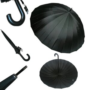 Чорний парасолька-тростина 24 спиці, механіка, великий, сімейний від дощу