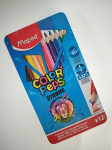 Кольорові олівці Strong Color&x27, Peps. 12 шт. у металевій коробці
