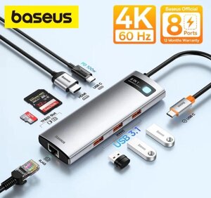 Хаб Baseus 8 in 1 Type-C Gleam hub адаптер переходник otg Macbook Pro