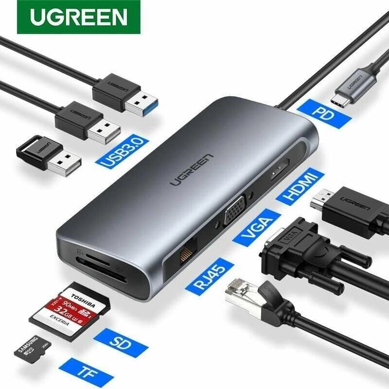 Хаб для MacBook Ugreen Type-C 9-в-1 USB 3.0 4K HDMI PD 100W Гарантія! від компанії ARTMOS - Інтернет магазин - фото 1