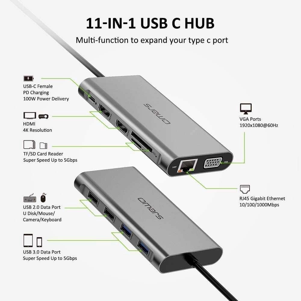 Hub 11в1 Хаб MacBook Ноутбук USB TypeC HDMI VGA Ethernet №70 від компанії ARTMOS - Інтернет магазин - фото 1