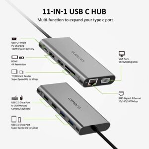 Hub 11в1 хаб macbook ноутбук USB typec HDMI VGA ethernet №70