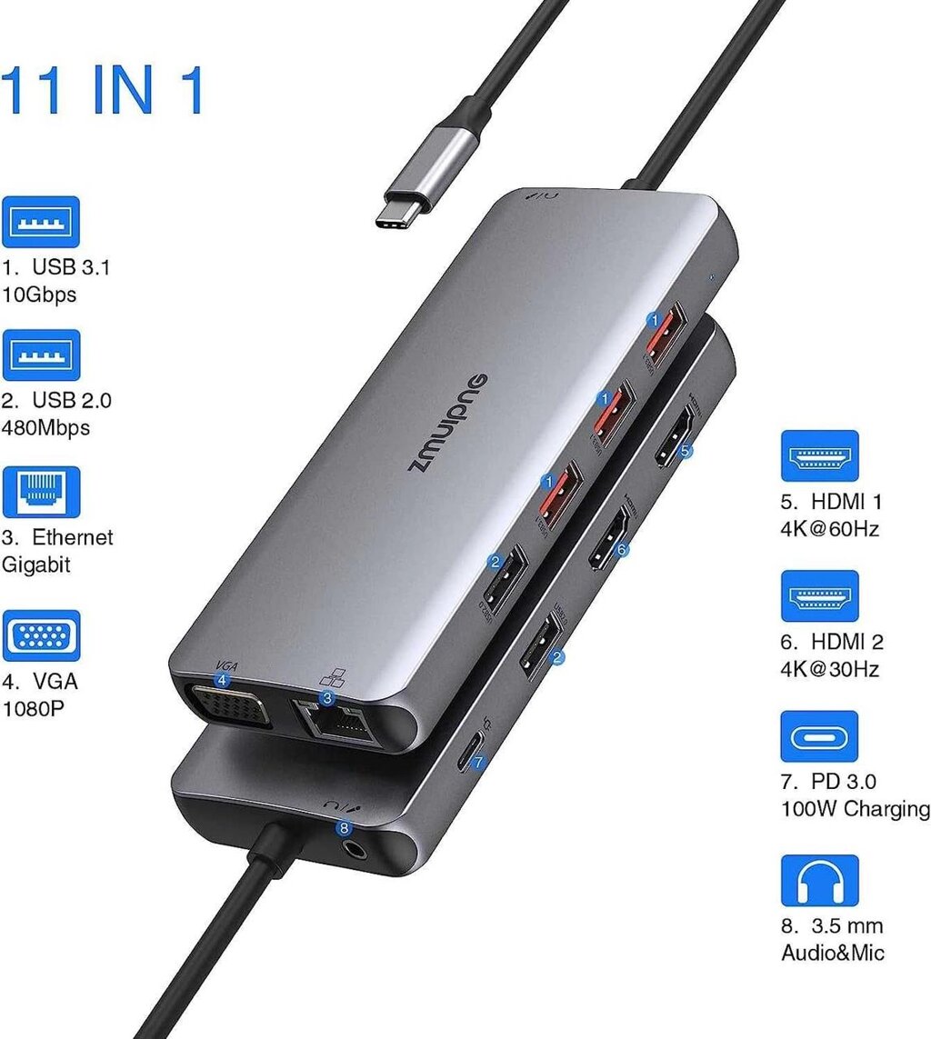 Hub 11в1 Хаб MacBook Ноутбук USB TypeC HDMI VGA Ethernet №72 від компанії ARTMOS - Інтернет магазин - фото 1